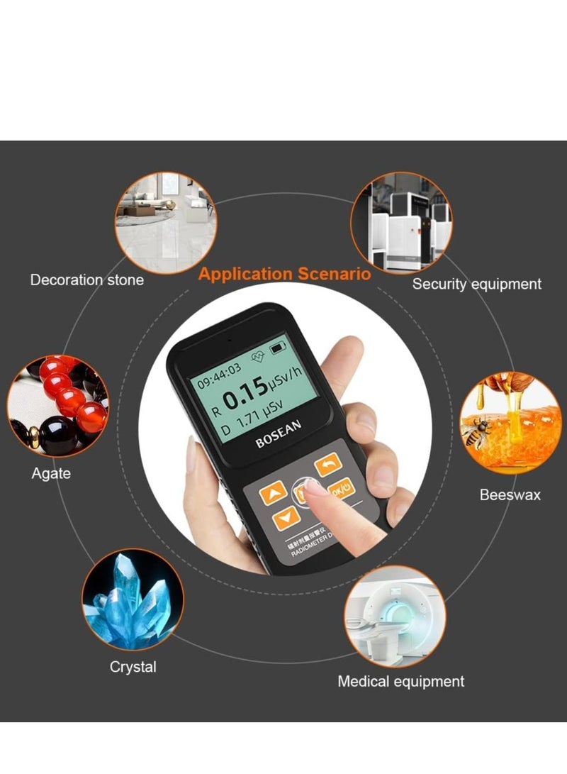 Geiger Counter Nuclear Radiation Detector Dosage Alarm Professional High Accuracy Radioactive Meter Beta Gamma X-ray Data Tester Marble Dosimeter (Black) - Image 2