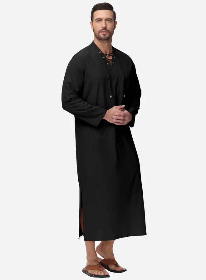 Take Two Take Two Solid Drawstring Long Sleeve Pocket Detail Robe