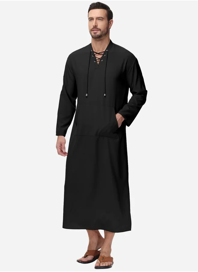 تايك تو Take Two Solid Drawstring Long Sleeve Pocket Detail Robe
