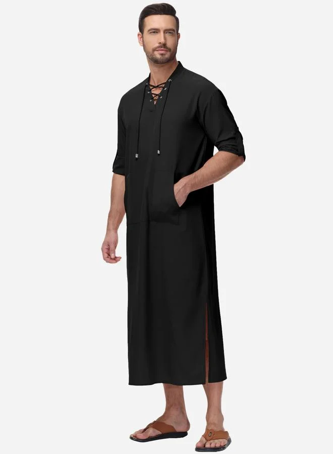 Take Two Take Two Solid Drawstring Long Sleeve Pocket Detail Robe