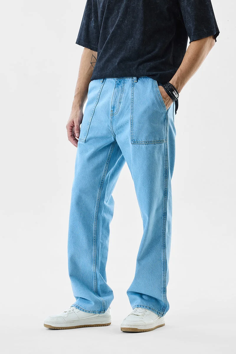 SNITCH Light Blue Solid Straight Fit Casual Jeans