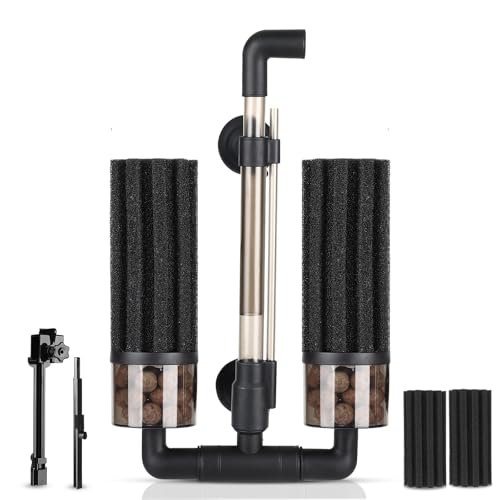 hygger Aquarium Double Sponge Filter Upgraded Sponge Filter with Larger Filtration Area Come with Extendable Clip 2 Spare Biochemical Sponges Bioceramic Balls for Freshwater Saltwater Tank S - Image 1
