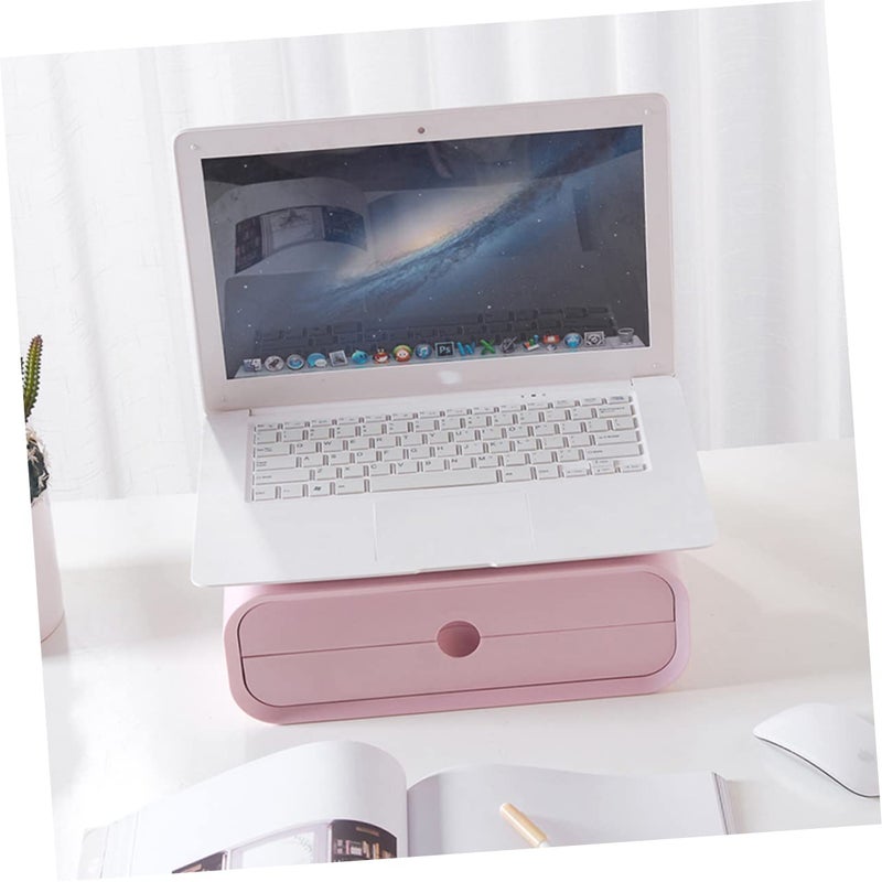 Pink Monitor Stand With Drawer Storage Desktop Organizer For Office And Makeup - Image 3