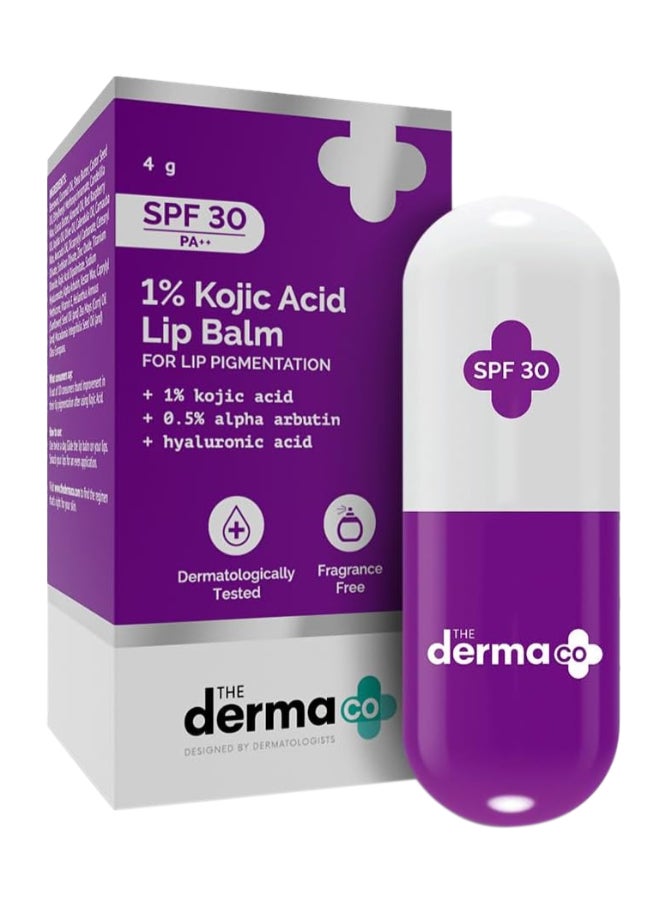 THE derma Co 1% Kojic Acid Lip Balm With Alpha Arbutin And Hyaluronic Acid, Spf 30 Pa++ For Dark And Pigmented Lips - 4G, Off White  - Image 1