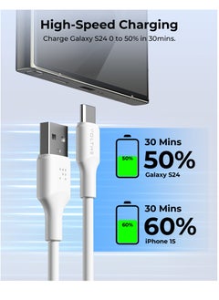VOLTME 60W USB Type A to Type C Fast Charging Cable 2m (6.6ft), Durable Silicone, Compatible with iPhone 16/15/15 Pro/15 Plus/15 Pro Max, iPad Mini 6/Pro 2022, MacBook Air, Samsung Galaxy S25/S24/S23, and All Type C Enabled Devices - Tangle-Free, Supports High-Speed ​​Data Transfer - White  - Image 3