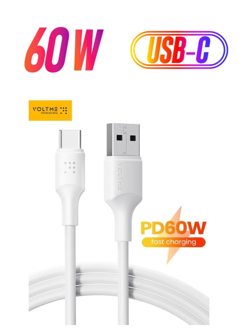 60W USB Type A to Type C Fast Charging Cable 2m (6.6ft), Durable Silicone, Compatible with iPhone 16/15/15 Pro/15 Plus/15 Pro Max, iPad Mini 6/Pro 2022, MacBook Air, Samsung Galaxy S25/S24/S23, and All Type C Enabled Devices - Tangle-Free, Supports High-Speed ​​Data Transfer - White