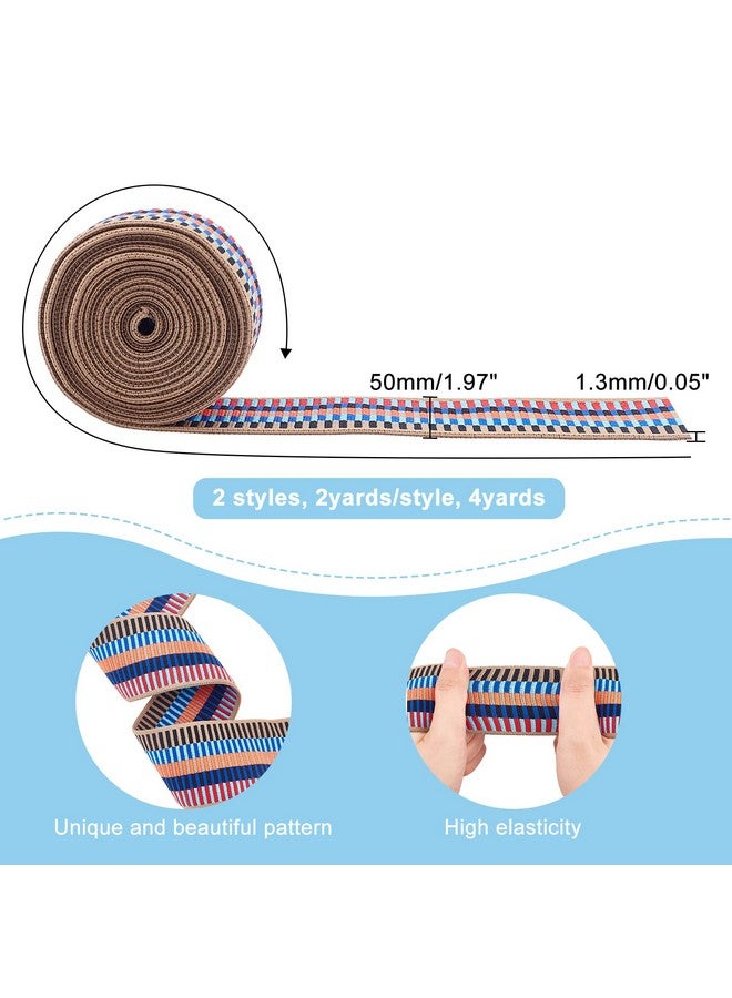 CHGCRAFT 4 Yards 2 Styles 2inch Wide Nylon Elastic Band Flat with Stripe Pattern Rubber Cord Band for Webbing Garment Sewing Accessories - Image 2