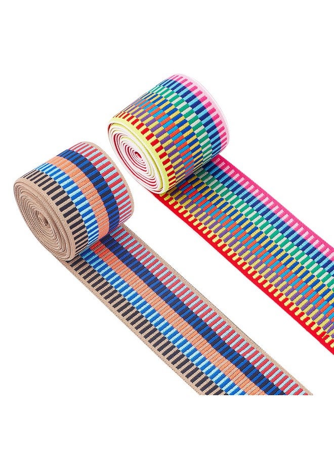 CHGCRAFT 4 Yards 2 Styles 2inch Wide Nylon Elastic Band Flat with Stripe Pattern Rubber Cord Band for Webbing Garment Sewing Accessories - Image 1