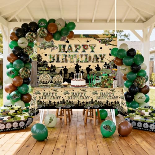 Lecheme Army Birthday Patry Decorations 177 Pcs Camouflage Plates And Napkins Tablecloth Military Birthday Banner Balloons Camo Party Supplies for Boy Serve 24 - Image 5