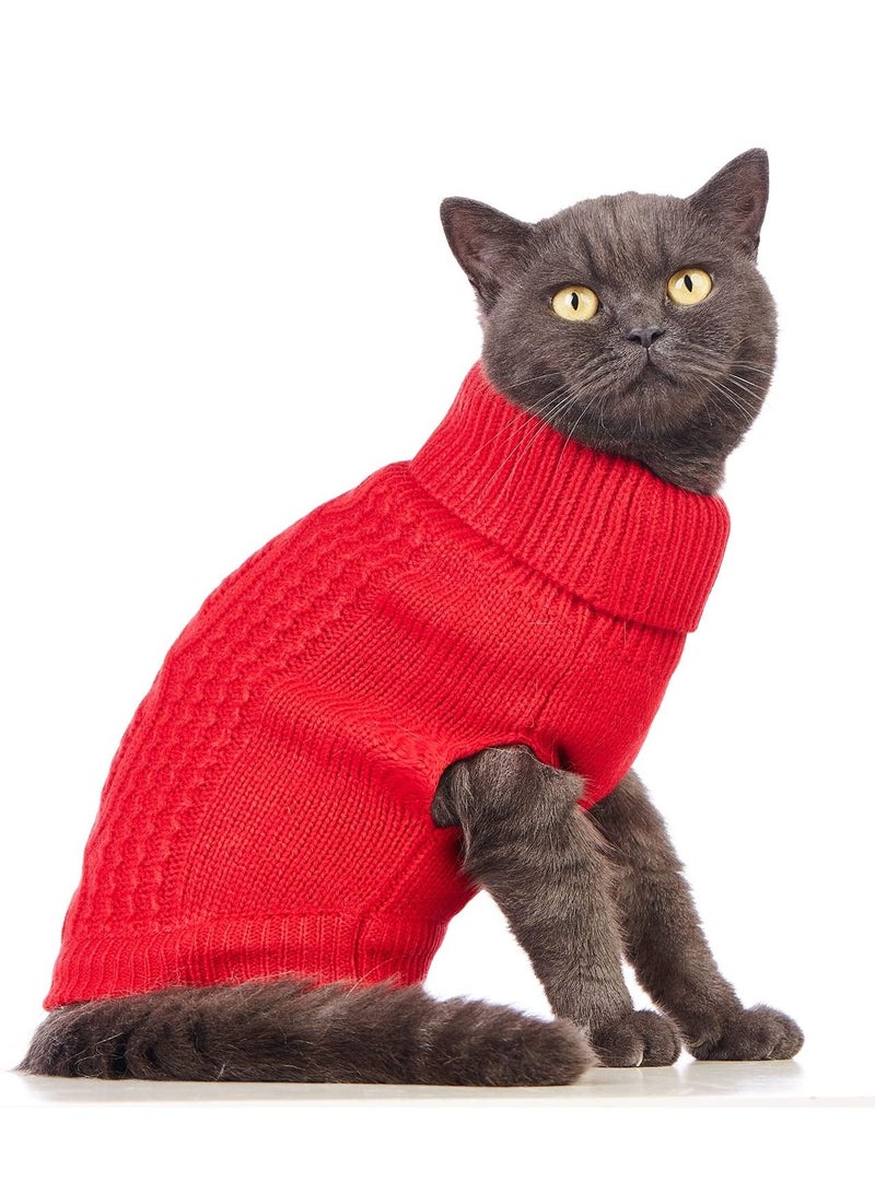 SYOSI Cats Knitted Sweaters, Cat Sweater Turtleneck Knitted Sleeveless Cat Clothes Warm Winter Kitten Clothes Outfits for Cats or Small Dogs in Cold Season (Red L) - Image 1
