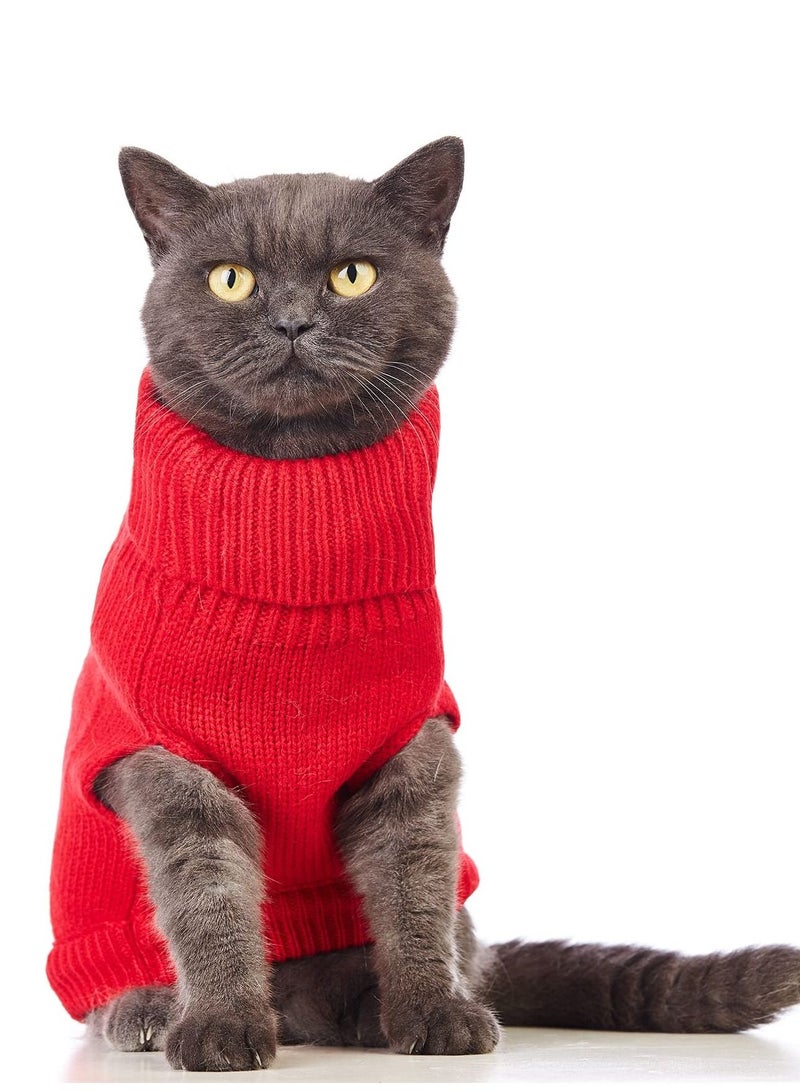 SYOSI Cats Knitted Sweaters, Cat Sweater Turtleneck Knitted Sleeveless Cat Clothes Warm Winter Kitten Clothes Outfits for Cats or Small Dogs in Cold Season (Red L) - Image 2