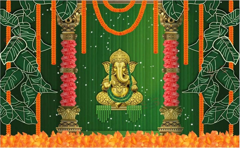 S2S Ganesha Background Decoration Traditional Cloth | Backdrop Curtain Cloth for Pooja | Puja Curtains Decoration 8 Feet Height & 5 Feet Width - Image 2