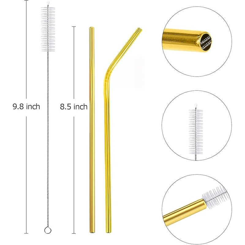 Woyinger 12 Pack 8.5 * 0.24 Stainless Steel Straws with 2 Cleaning Brushes, 6 Straight + 6 Bent Mental Straws, Compatible with 20oz Tumblers (Silver/Black/Gold/Rose Gold/Purple/Rainbow) - Image 2