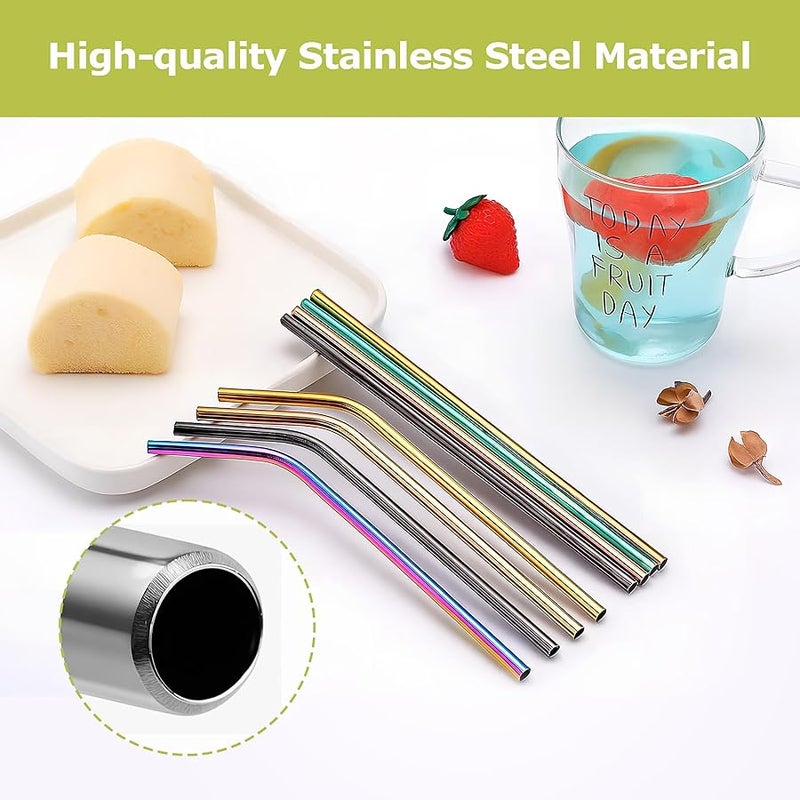 Woyinger 12 Pack 8.5 * 0.24 Stainless Steel Straws with 2 Cleaning Brushes, 6 Straight + 6 Bent Mental Straws, Compatible with 20oz Tumblers (Silver/Black/Gold/Rose Gold/Purple/Rainbow) - Image 4