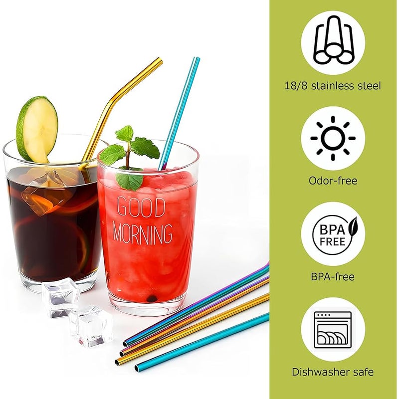 Woyinger 12 Pack 8.5 * 0.24 Stainless Steel Straws with 2 Cleaning Brushes, 6 Straight + 6 Bent Mental Straws, Compatible with 20oz Tumblers (Silver/Black/Gold/Rose Gold/Purple/Rainbow) - Image 3