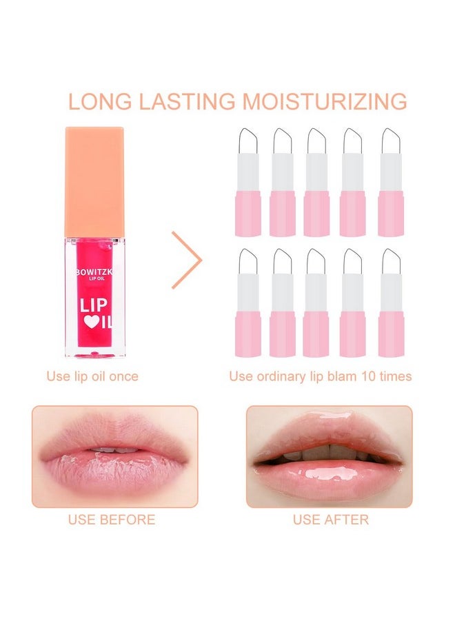 Bowitzki Color Changing Hydrating Lip Oil Lip Gloss Glow Transparent Toot Tinted Nourishing Long Lasting Lip Balm Blue Lotus Extract Repairing Lightening Lip Lines (Cherry)  - Image 4