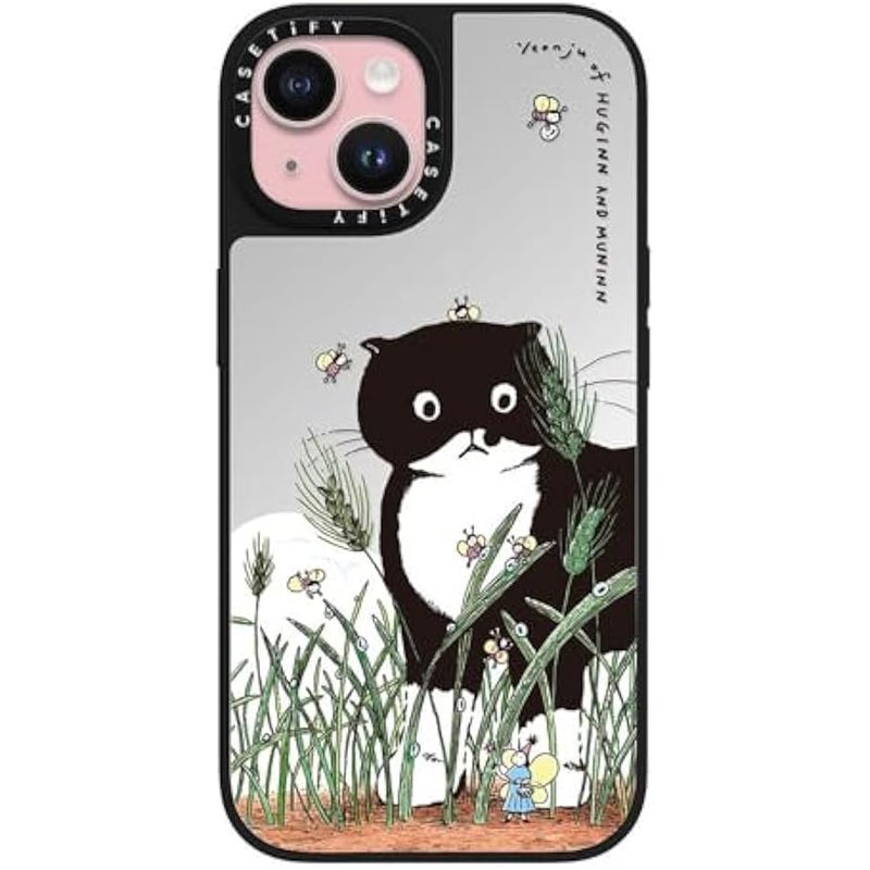 Casetify Mirror iPhone 15 Case 【Reflective / 4.9ft Drop Protection/Compatible with Magsafe】 - MODAERI's Summer - Silver on Black - Image 1