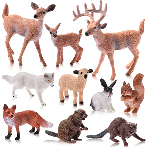 Chalyna 10 Pieces Forest Animals Figures Miniature Woodland Animal Figurines Small Squirrel Beaver Rabbit Deer Family Educational Playset Toys Cake Toppers for Graduation Gift Birthday Party Supplies - Image 1