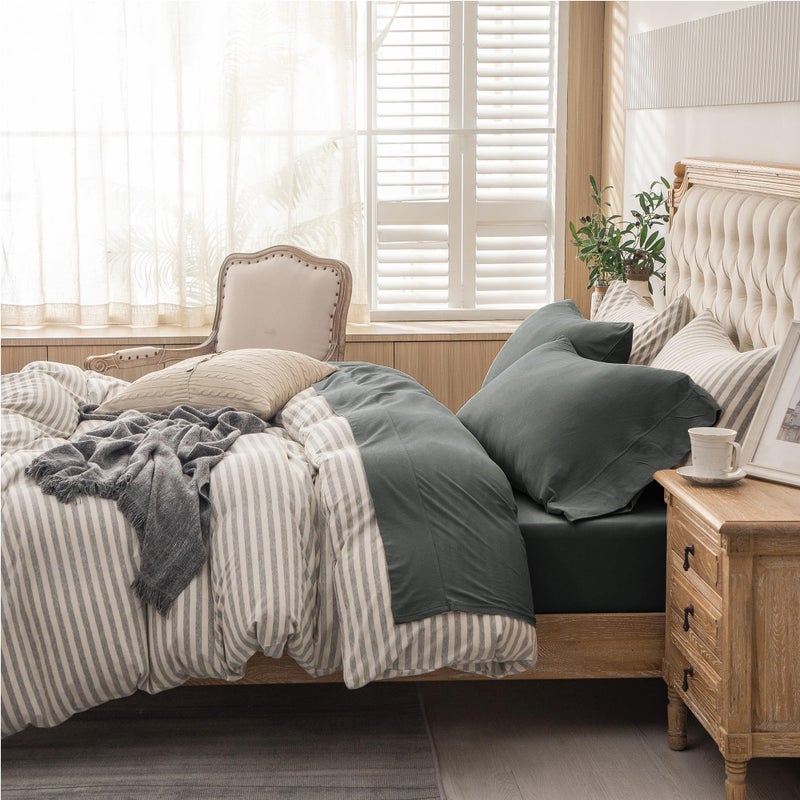 PURE ERA PURE ERA Jersey Knit 4pc Bed Sheet Set 100% T-Shirt Cotton Super Soft Comfy Breathable Fits Mattress Up to 20"" Extra Deep Pocket (Solid Dark Greenish Gray  King)  - Image 3