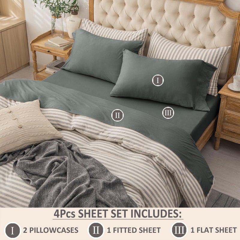 PURE ERA PURE ERA Jersey Knit 4pc Bed Sheet Set 100% T-Shirt Cotton Super Soft Comfy Breathable Fits Mattress Up to 20"" Extra Deep Pocket (Solid Dark Greenish Gray  King)  - Image 2