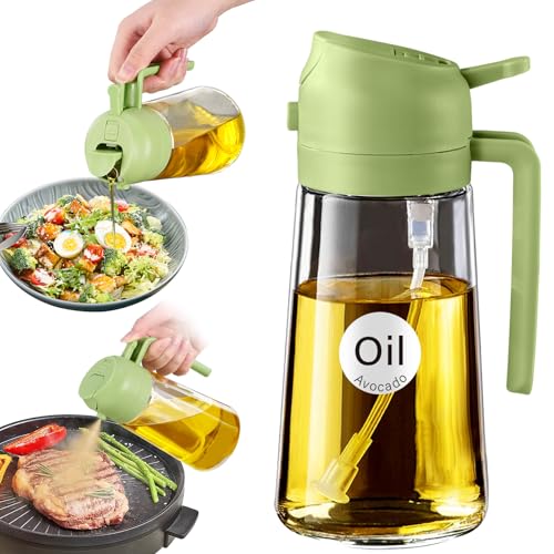‎YARRAMATE YARRAMATE 16oz/470ml Glass Olive Oil Sprayer for Cooking with Stickers, 2 in 1 Oil Dispenser for Kitchen Gadgets, Food Grade Premium Spray Bottle with Portion Control for Salad, Frying, BBQ (Green) - Image 1