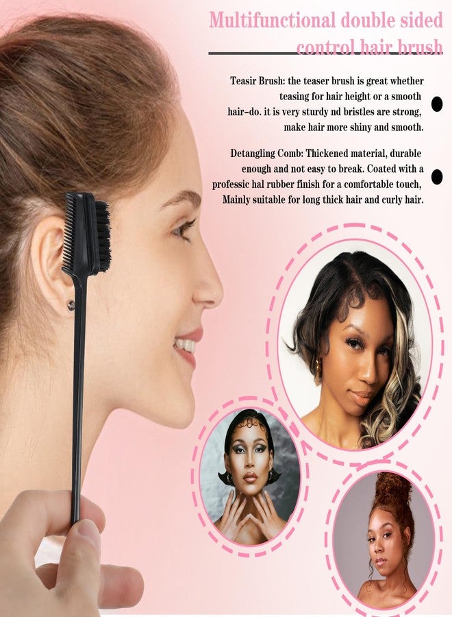 Molain Molain 5 Pcs Hair Edge Brush Double Sided Control Hair Brush Comb Combo Edge Control Brush Hair Set for Woman Smooth Comb Grooming Hair Styling Edge Back Brushing, Colorful(Triple Head) - Image 4
