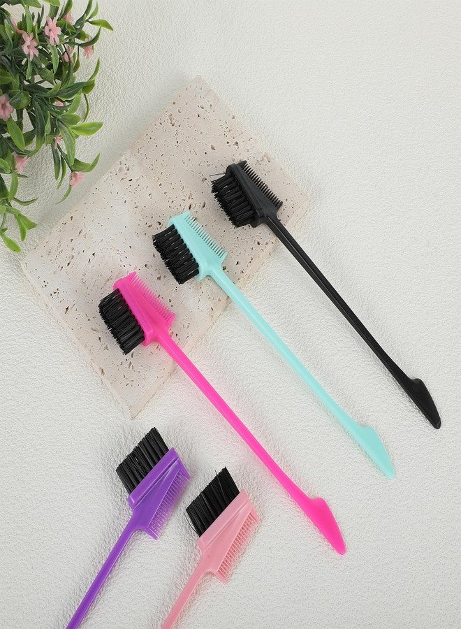 Molain Molain 5 Pcs Hair Edge Brush Double Sided Control Hair Brush Comb Combo Edge Control Brush Hair Set for Woman Smooth Comb Grooming Hair Styling Edge Back Brushing, Colorful(Triple Head) - Image 5