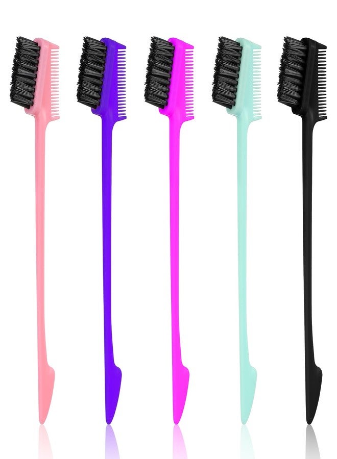 Molain Molain 5 Pcs Hair Edge Brush Double Sided Control Hair Brush Comb Combo Edge Control Brush Hair Set for Woman Smooth Comb Grooming Hair Styling Edge Back Brushing, Colorful(Triple Head) - Image 1