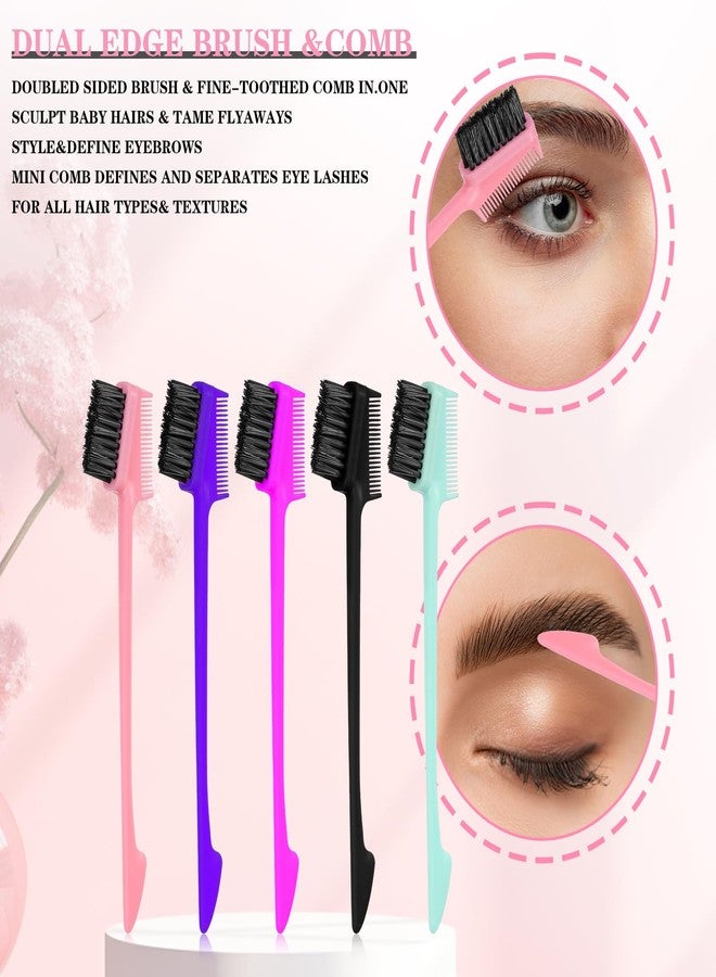 Molain Molain 5 Pcs Hair Edge Brush Double Sided Control Hair Brush Comb Combo Edge Control Brush Hair Set for Woman Smooth Comb Grooming Hair Styling Edge Back Brushing, Colorful(Triple Head) - Image 3