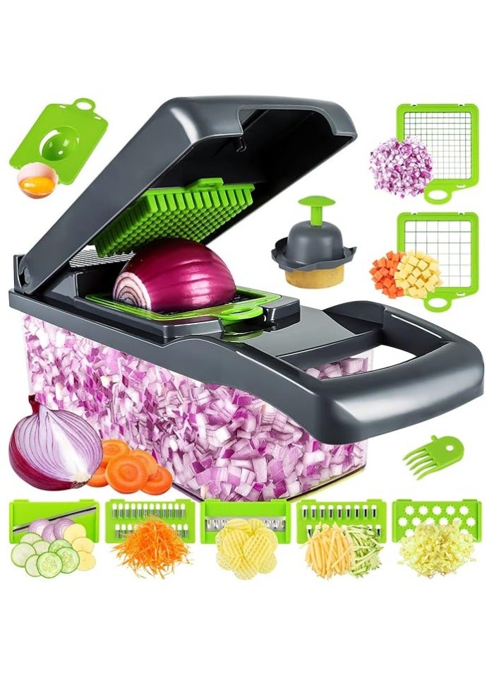 Vegetable Chopper, Pro Onion Chopper, Multifunctional 13 in 1 Food Chopper, Kitchen Vegetable Slicer Dicer Cutter,Veggie Chopper With 8 Blades,Carrot and Garlic Chopper With Container - Image 1