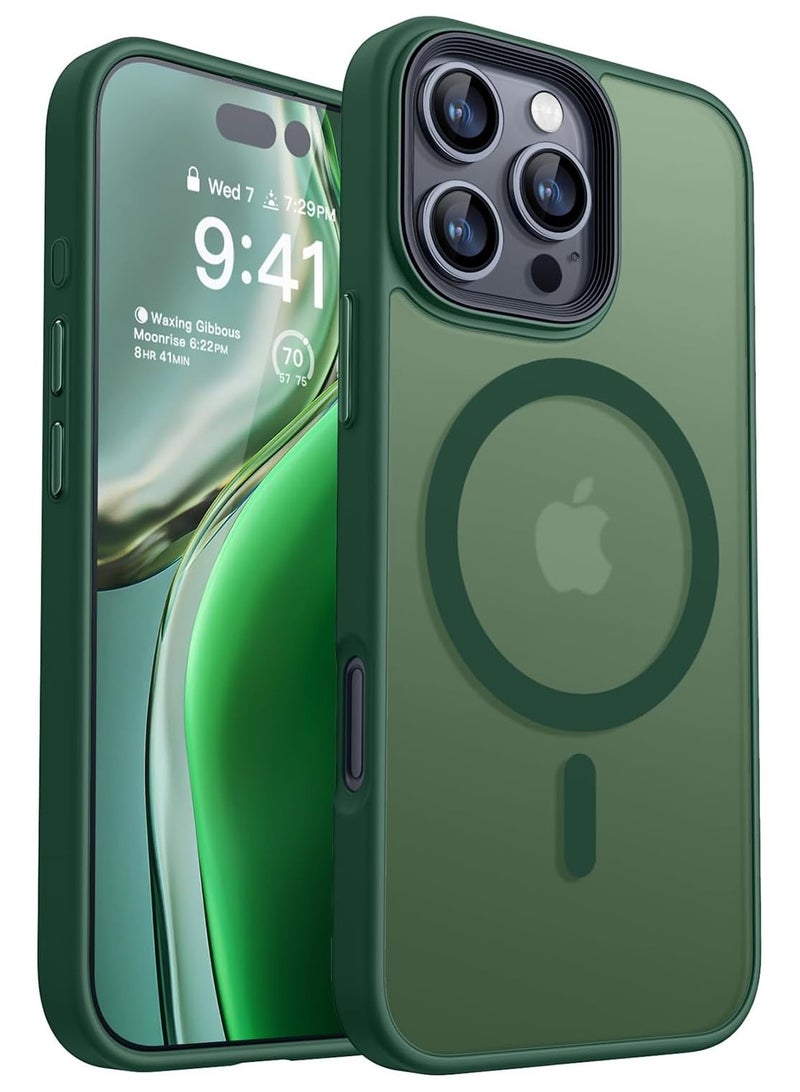 Magnetic Case for iPhone 16 Pro Max (6.9") – MagSafe Compatible, Translucent Matte Back, Slim Shockproof Protective Bumper Cover – Deep Green  - Image 1