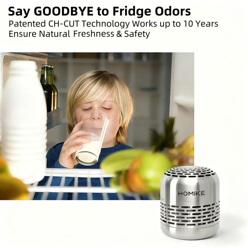 HOMIKE Refrigerator Deodorizer, Odor Eliminator,Last up to 10 Years for Car,Closet,Shoes Cabinet,Fridge and Freezer,Outperforms Baking Soda and Activated Carbon(Stainless Steel) - Image 2