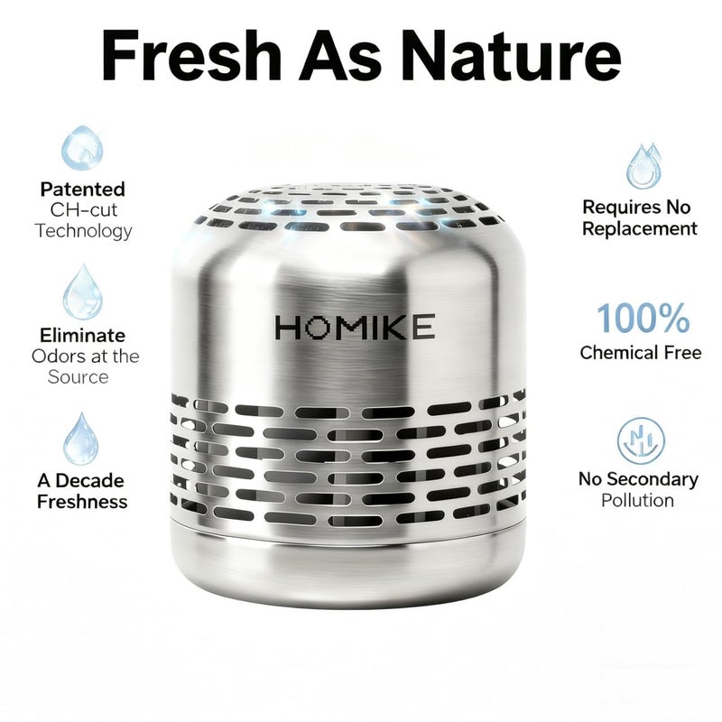 HOMIKE Refrigerator Deodorizer, Odor Eliminator,Last up to 10 Years for Car,Closet,Shoes Cabinet,Fridge and Freezer,Outperforms Baking Soda and Activated Carbon(Stainless Steel) - Image 3