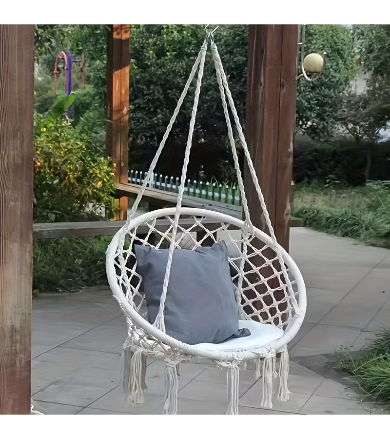 13 Pcs Outdoor Camping Woven Hammock Swing Leisure Indoor Chair Patio Garden Balcony Beige Color Suitable For Spring Summer Autumn Winter - Image 4