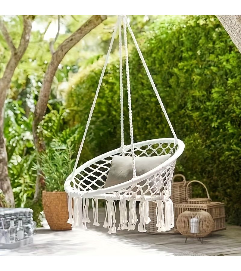 13 Pcs Outdoor Camping Woven Hammock Swing Leisure Indoor Chair Patio Garden Balcony Beige Color Suitable For Spring Summer Autumn Winter - Image 5