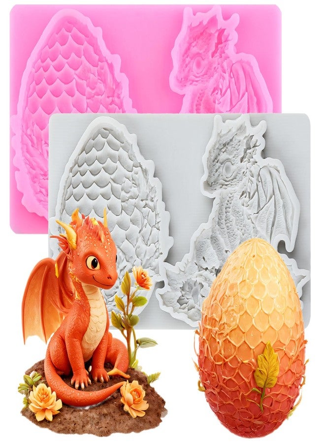 RFGHAC Dragon Fondant Mold Dragon Egg Silicone Molds for Cake Decorating Cupcake Topper Chocolate Candy Sugar Gum Paste Polymer Clay Set Of 2 - Image 1