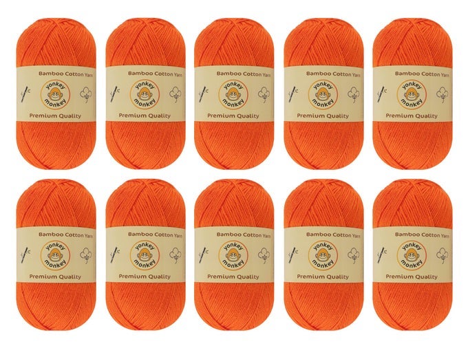 10PACK OF 500 GRAMS YARN 70 RAYON DERIVED FROM BAMBOO 30 COTTON ORANGE 9020