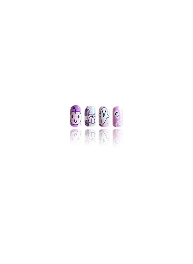 CTTHNBD Halloween Press on Nails Short Square Fake Nails with Ghost Pumpkin Bat Designs Glue on Nails Pink Glossy Acrylic Full Cover Stick on False Nails for Women 24 Pcs - Image 5