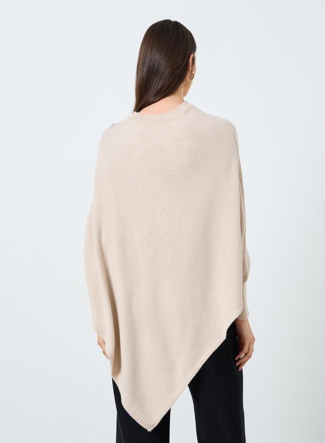 Take Two Beige Floral Applique Dolman Sleeve Poncho - Image 4