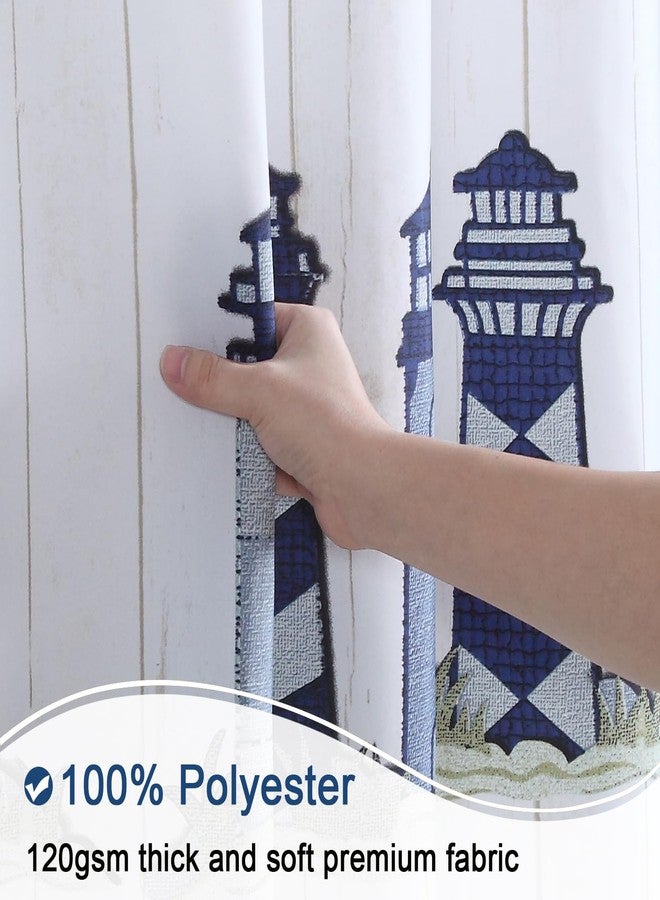 BESTRIPES Lighthouse Fabric Shower Curtain, Blue Gray and White Coastal Nautical Shower Curtains for Bathroom Decor, Waterproof Polyester Bathroom Curtains, 72" W x 72" H - Image 2