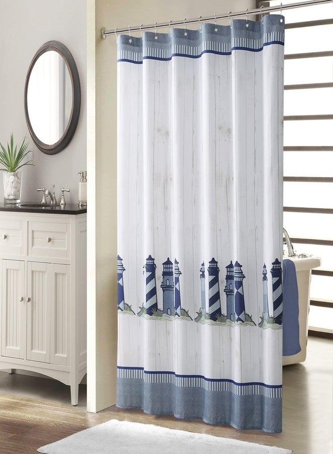 BESTRIPES Lighthouse Fabric Shower Curtain, Blue Gray and White Coastal Nautical Shower Curtains for Bathroom Decor, Waterproof Polyester Bathroom Curtains, 72" W x 72" H - Image 1