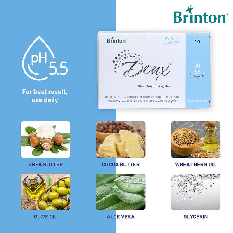 Brinton Brinton DOUX Daily Ultra Moisturizer Soap Bar with pH 55 75g pack of 4 - Image 3