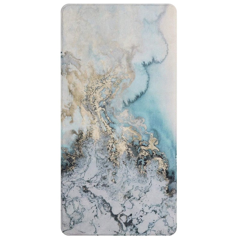 waqif Turquoise Marble Velvet Bathroom Runner Rugs Luxury Long Ultra Soft Microfiber Non Slip Bath Mats Machine Washable Floor Carpet Area Rug for Bath Decoration - Image 1