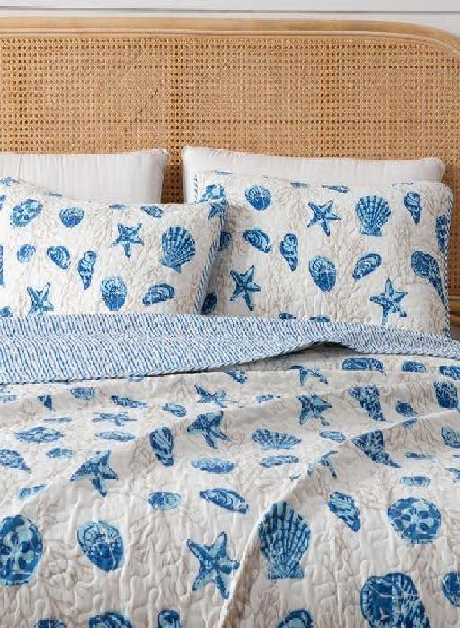 Great Bay Home Great Bay Home 2-Piece Twin Reversible Lightweight Coastal Quilt Comforter with 1 Sham | All-Season, Beach Bedspreads | Coral and Sea Shell Coverlet Sets | Key West Quilts Collection  - Image 4