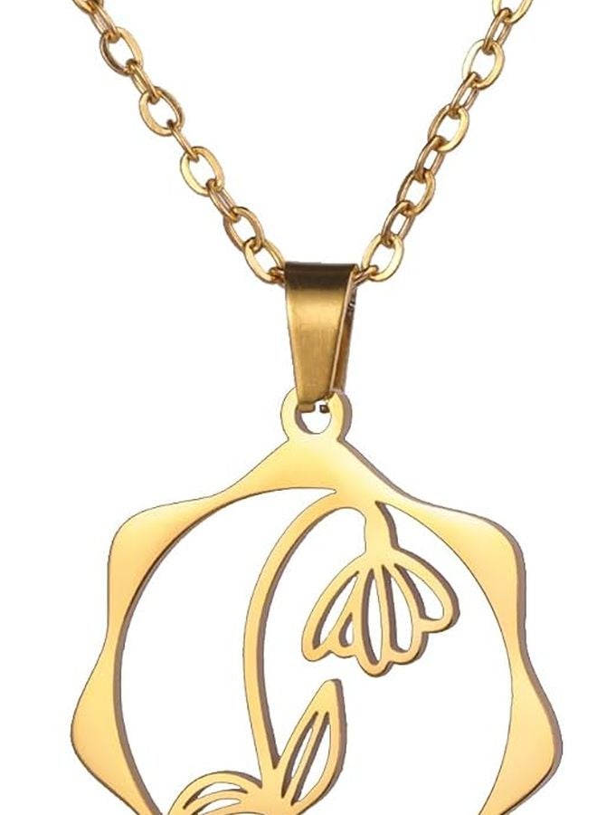 Snowdrop Lace Circle Birth Flower Pendant Necklace In Gold Stainless Steel Jewelry For Women - Image 1