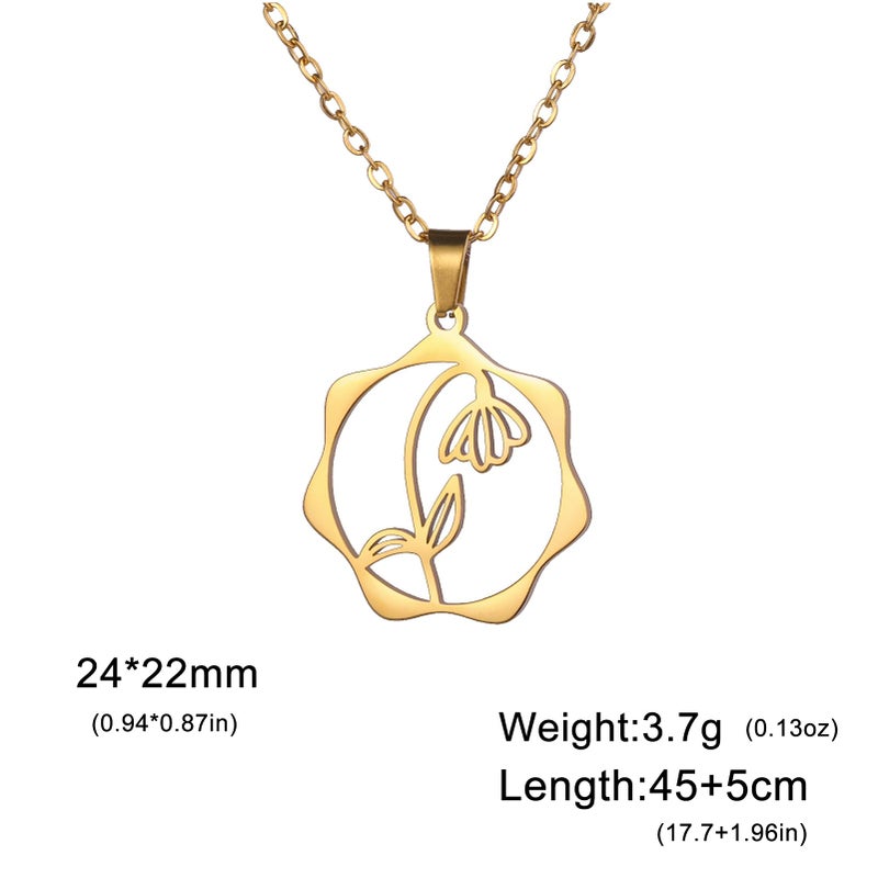 Snowdrop Lace Circle Birth Flower Pendant Necklace In Gold Stainless Steel Jewelry For Women - Image 5