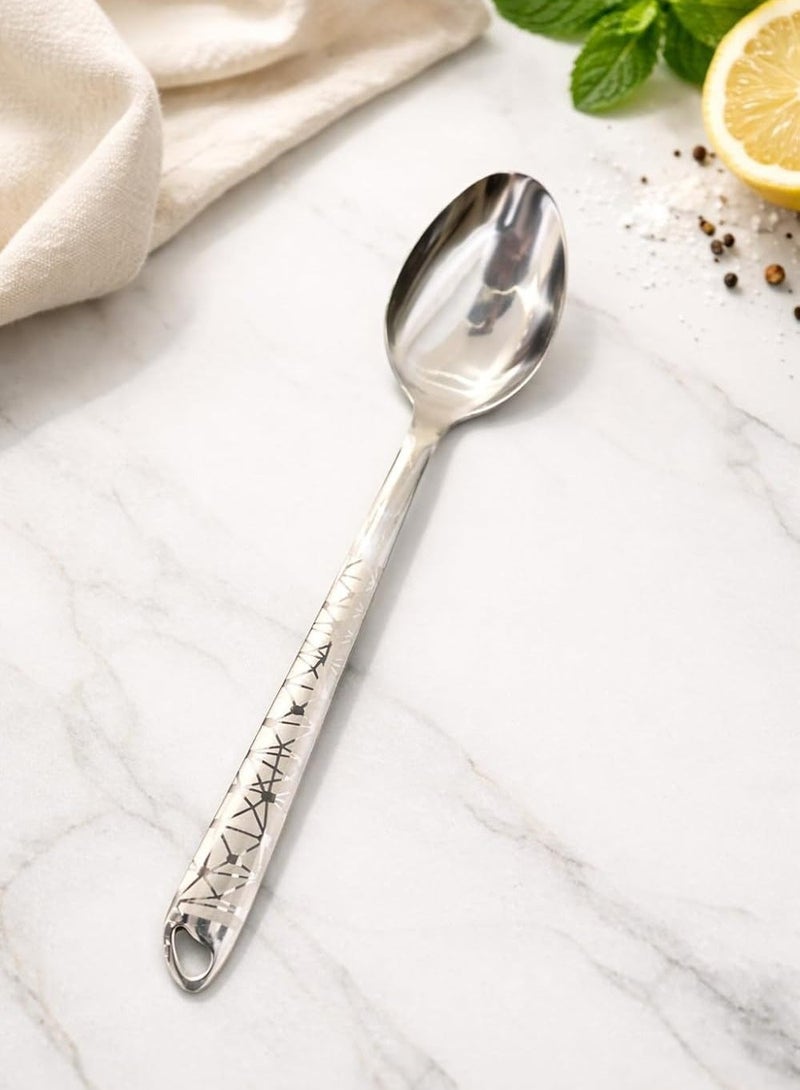 أداة مطبخ من الفولاذ المقاوم للصدأ، مقاومة للحرارة والصدأ، بمقبض مريح، آمنة للغسل في غسالة الأطباق، بلمسة نهائية فضية وذهبية وقوس قزح، للطبخ اليومي (ملعقة فضية) - Image 1