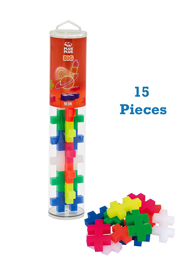 Plus-Plus Ingenious Construction Toy Tube Big Neon Building Blocks Set, 15 Pieces, White  - Image 1