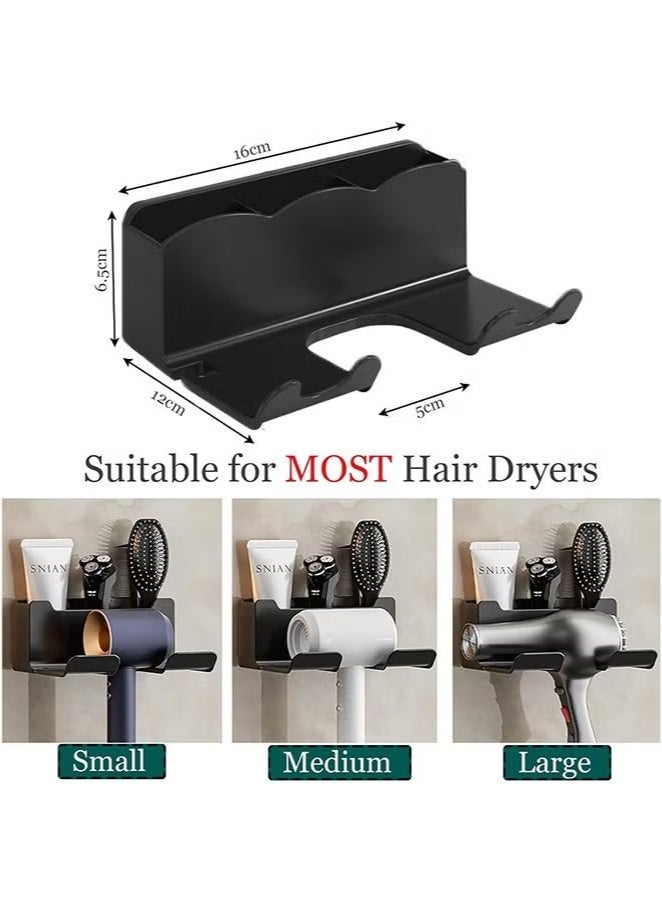 Beauenty Hair Dryer Holder - Bathroom Organizer Hair Dryer Holder Wall Mounted Hair Styling Tools Organizer Hair Dryer Dolder Cabinet Door Blow Rack for Hair Dryer Stand with Plug Hook Black - Image 2