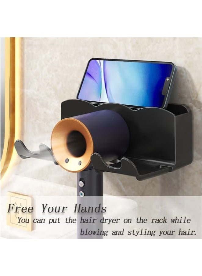 Beauenty Hair Dryer Holder - Bathroom Organizer Hair Dryer Holder Wall Mounted Hair Styling Tools Organizer Hair Dryer Dolder Cabinet Door Blow Rack for Hair Dryer Stand with Plug Hook Black - Image 5